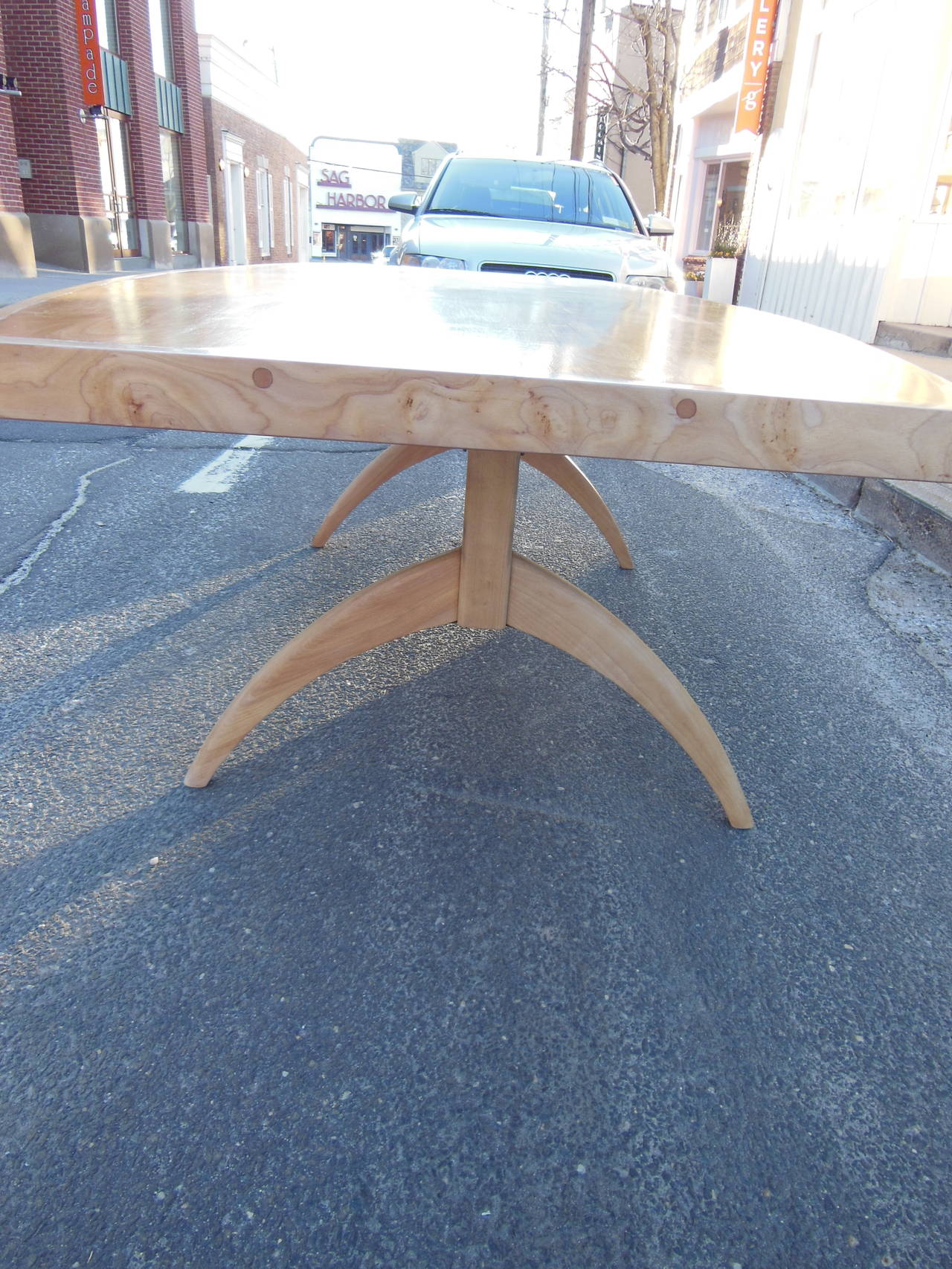 unique vintage table in pale wood