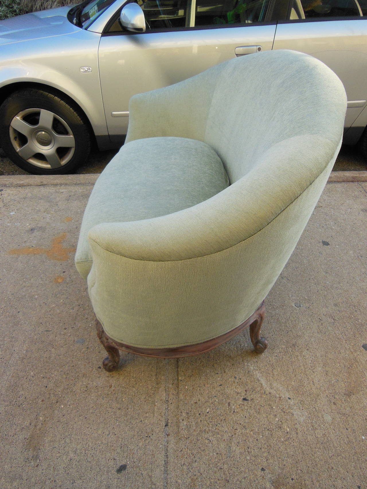 a chubby vintage twenties loveseat newly reupholstered in a nice chenille