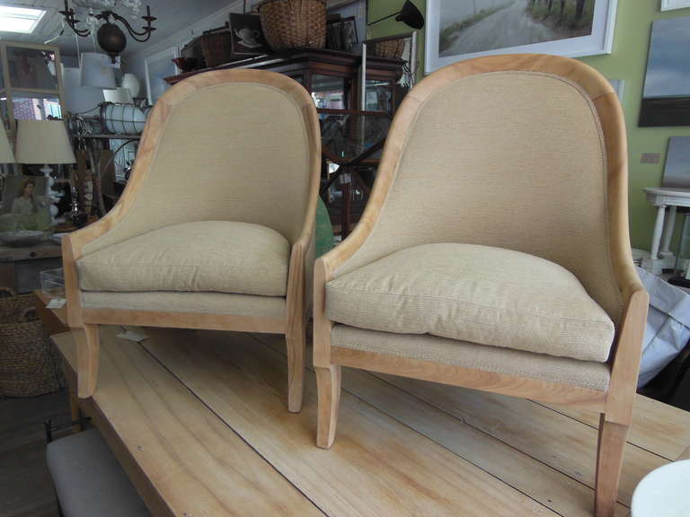 a pair of pale vintage chairs newly upholstered in ribbed chenille