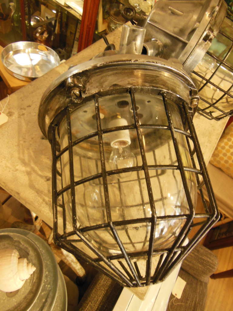 Pair of Vintage Industrial Lights In Excellent Condition In Sag Harbor, NY