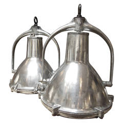 Pair of Vintage Industrial Suspension Lights
