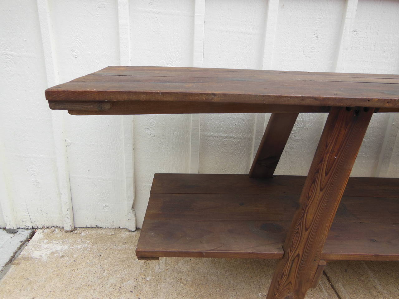 elegant primitive wood console table with lower shelf