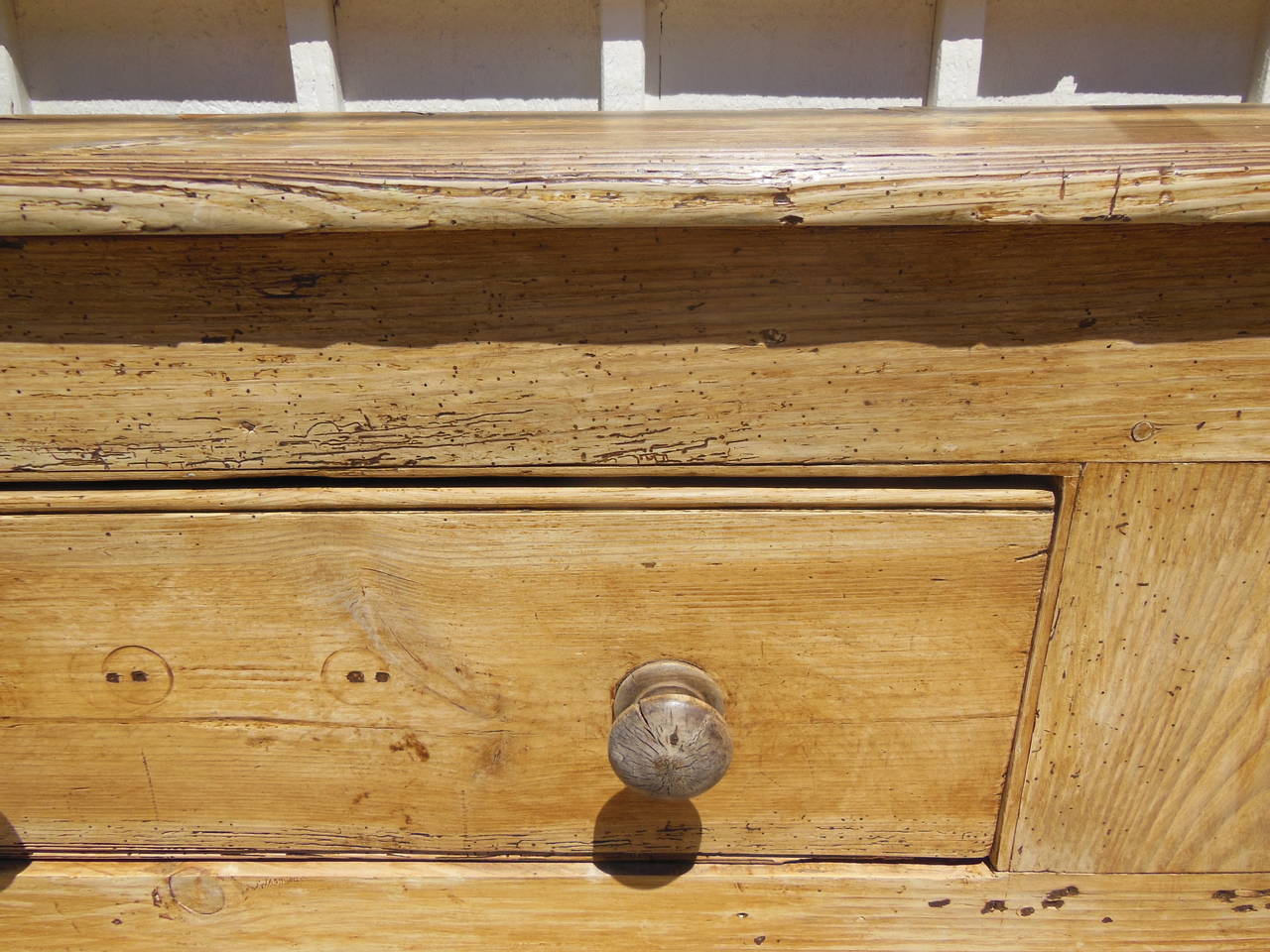 19th Century Huge Primitive English Pine Console with Drawers
