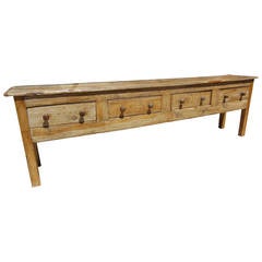 Huge Primitive English Pine Console with Drawers