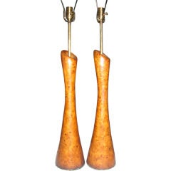 Pair Burl Modern Lamps