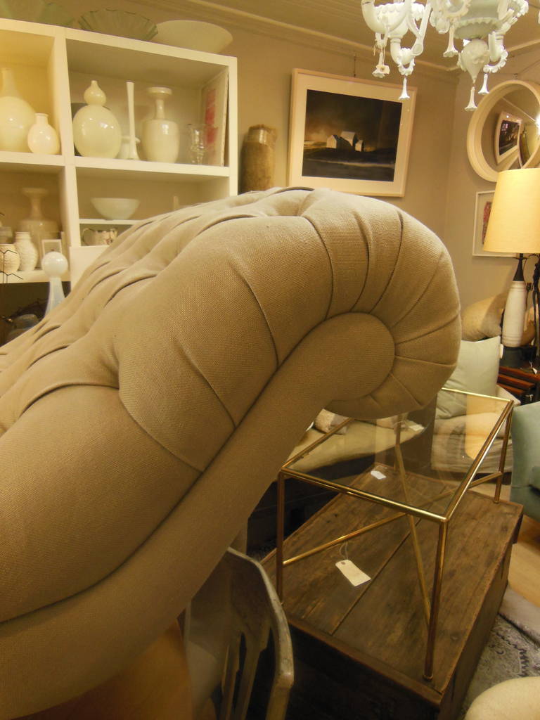 20th Century Tufted Edwardian Chaise in Grey Linen