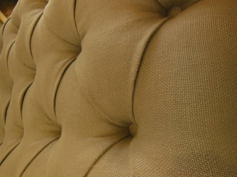 Tufted Edwardian Chaise in Grey Linen 2