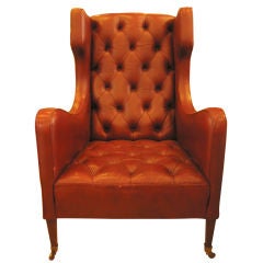 Stylish Leather Wing Chair on Casters