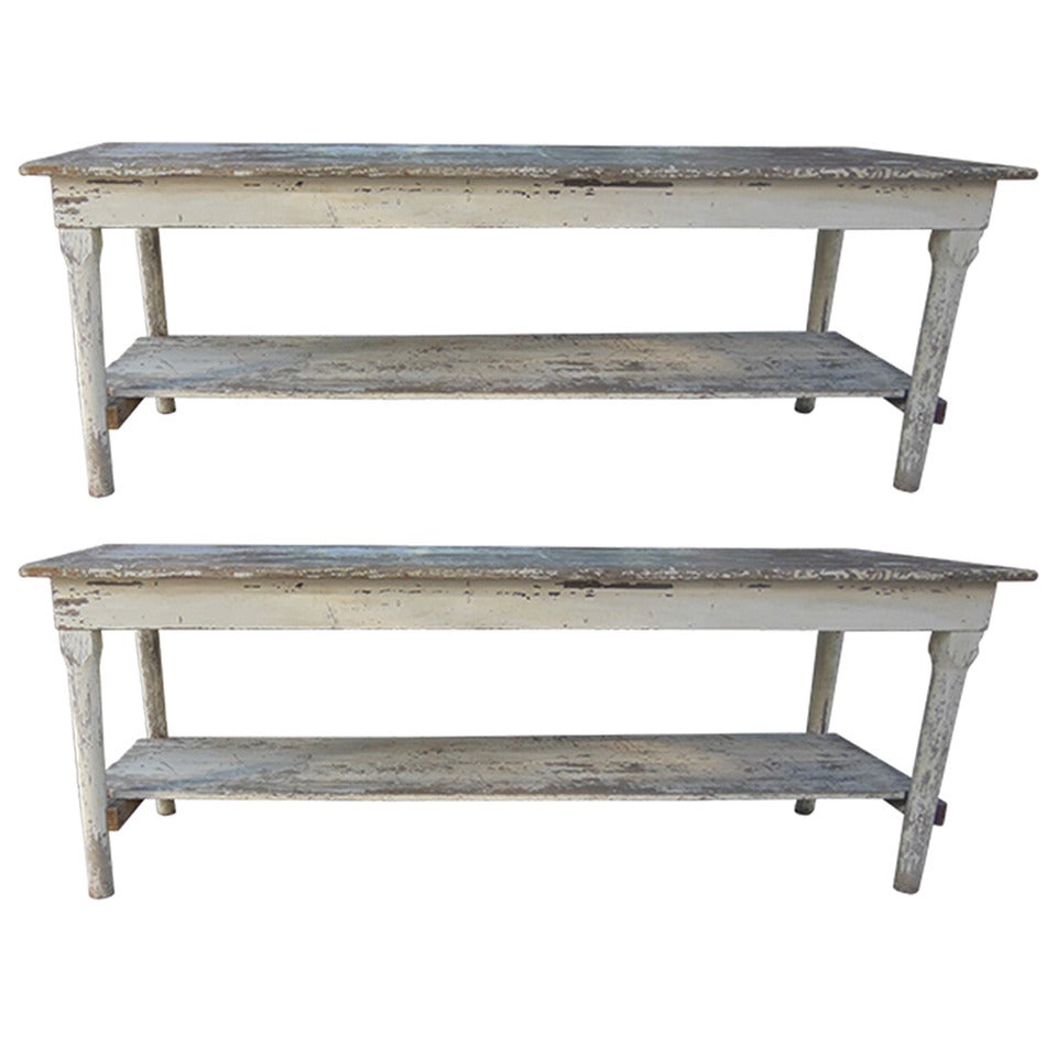 Pair of Vintage Whitewashed Tables