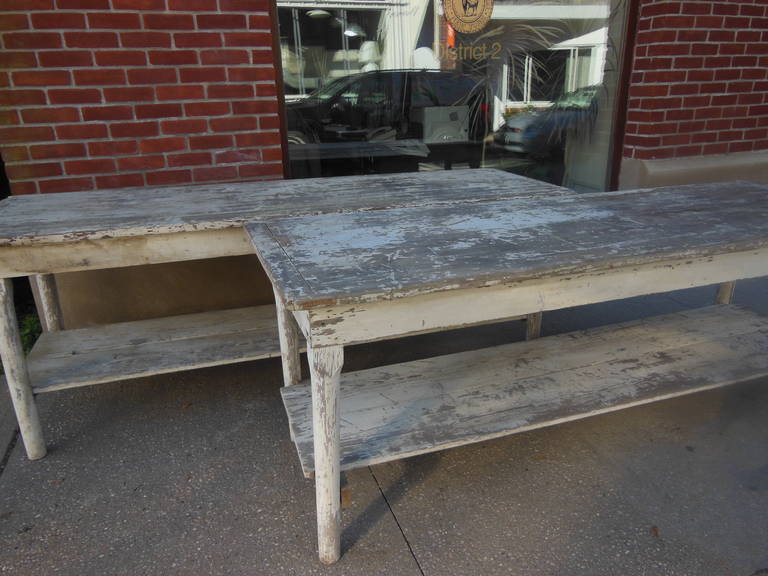 Pair of Vintage Whitewashed Tables In Good Condition In Sag Harbor, NY