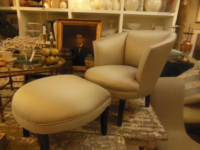 Vintage 1940s Armchair and Ottoman In Excellent Condition For Sale In Sag Harbor, NY