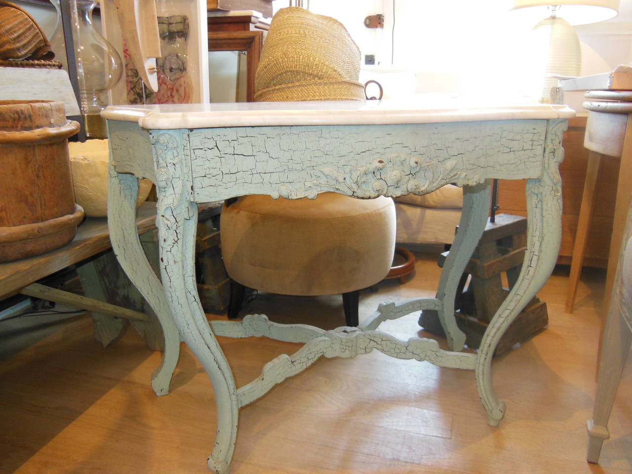 Charming Marble Top Console in Old Paint