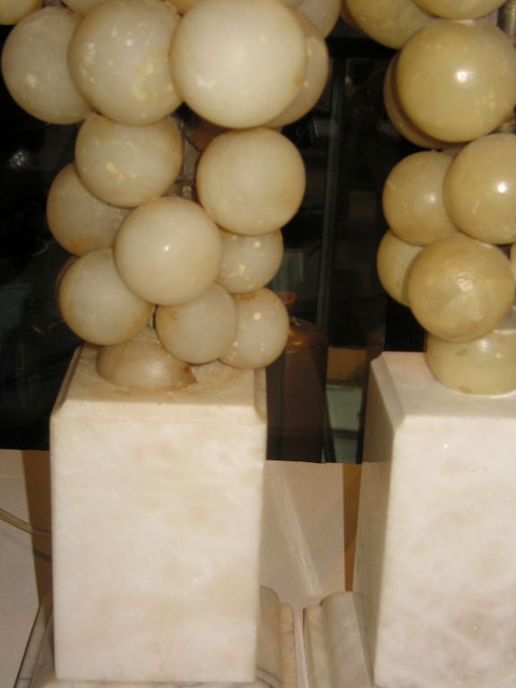 Italian Pair of Marble Lamps with Alabaster Grape Clusters