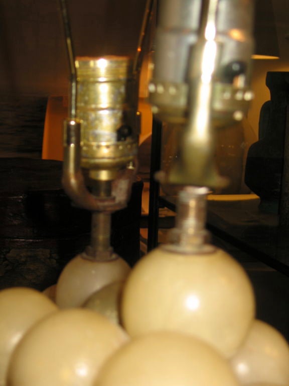 Pair of Marble Lamps with Alabaster Grape Clusters 1