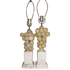 Pair of Marble Lamps with Alabaster Grape Clusters