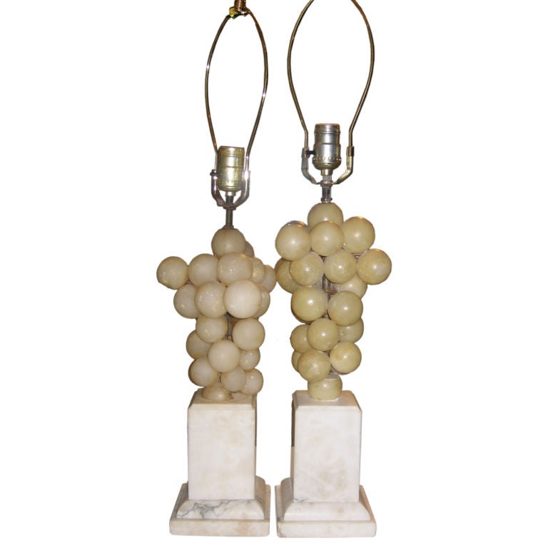 Pair of Marble Lamps with Alabaster Grape Clusters