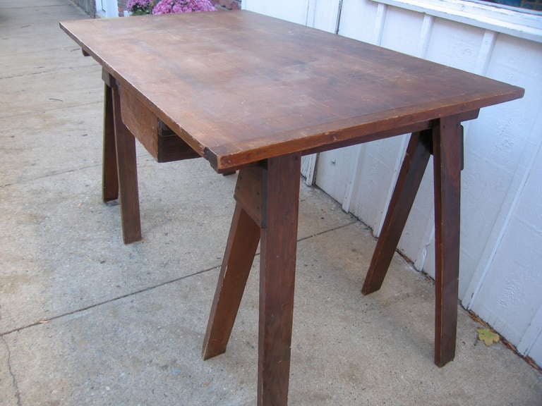 Mid-20th Century Work Table on Trestles