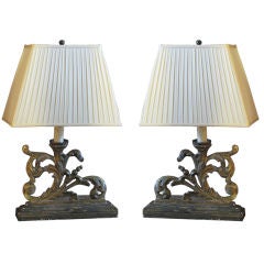 Pair of Lamps with Silk Shades
