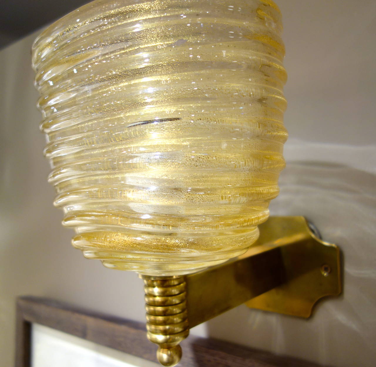 Other Pair of Large Italian Mid-Century Gold Murano Glass Sconces By Barovier