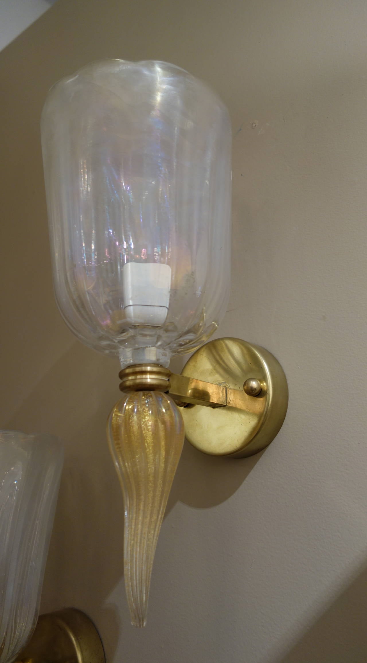 Other Pair of Mid-Century Italian Murano Gold Glass Sconces By Seguso