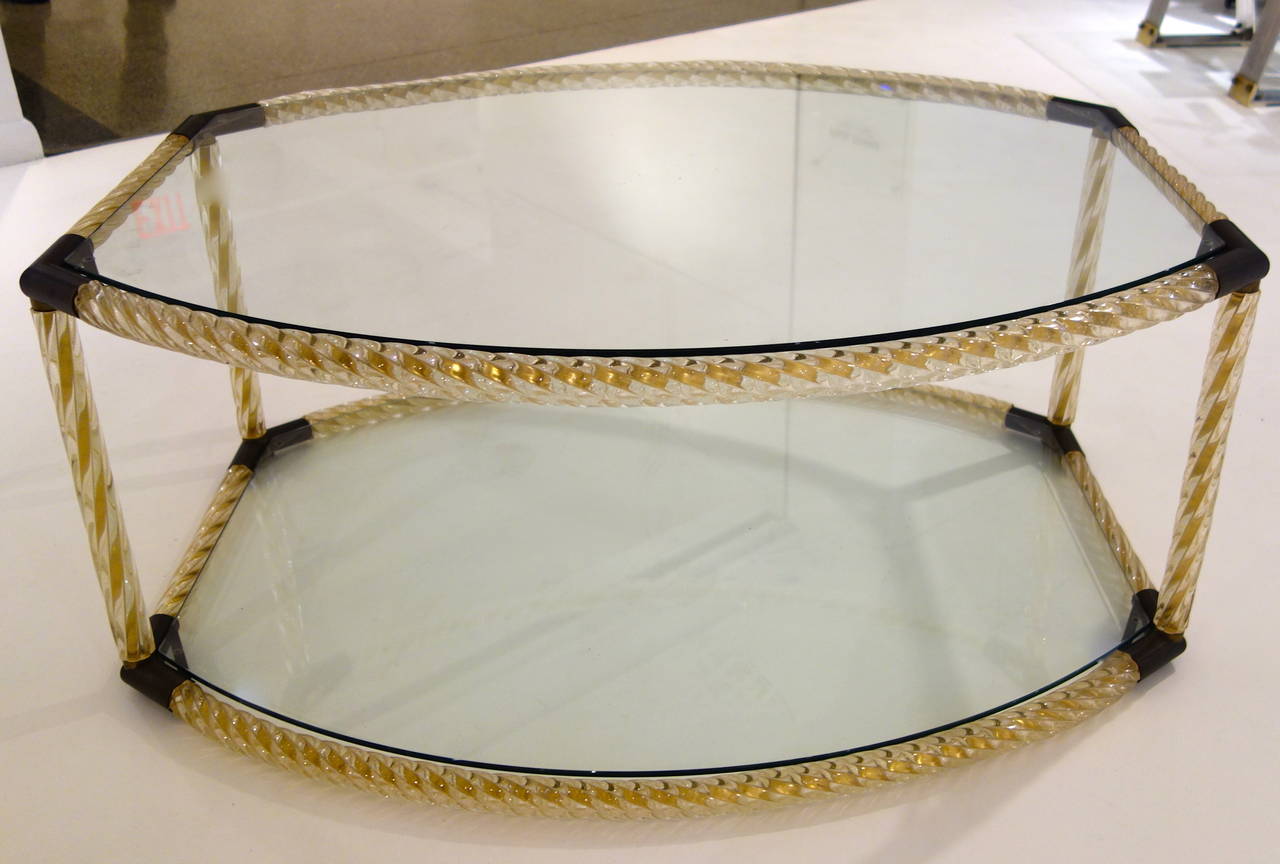 Italian Mid-Century Murano Glass Oval Cocktail Table By Barovier