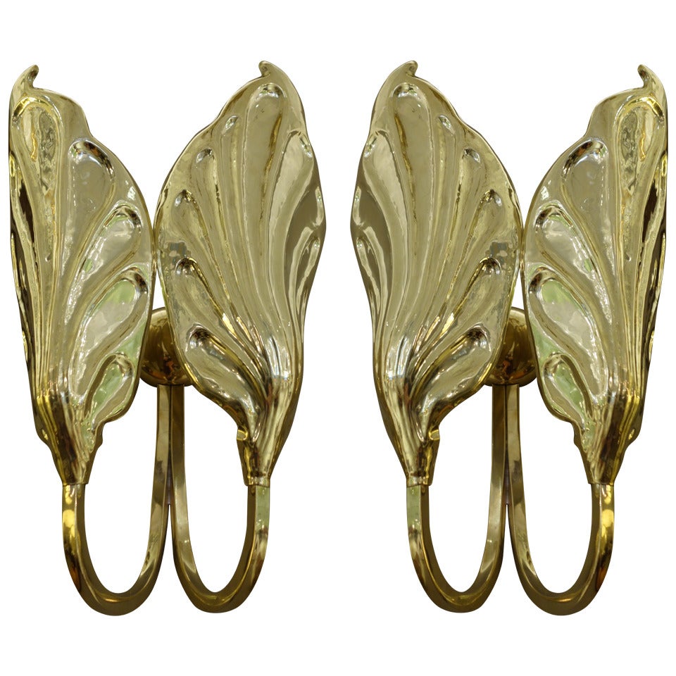 Pair of Midcentury Italian Brass Sconces by Tomaso Barbi