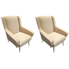 Pair of Mid-Century Modern Italian Sculptural Lounge Chairs or Armchairs