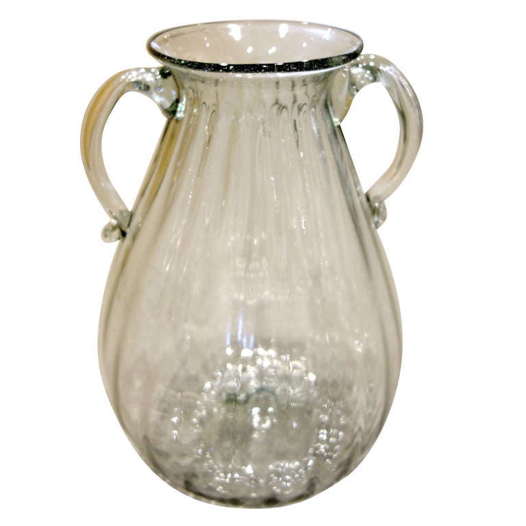 A Large MidCentury Fluted Glass Vase/Vessel/Urn For Sale at 1stdibs