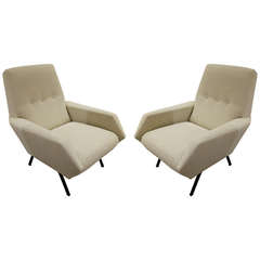 Pair Of Large Italian Mid-Century Modern Sculptural Italian Lounge/Armchairs