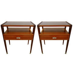 Pair of Italian Mid-Century Modern Two Tier Night Stands