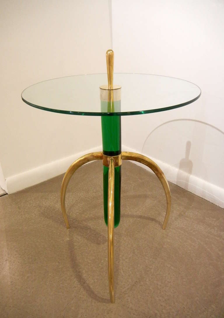 Pair of Italian Murano Glass and Brass Tripod Side or End Tables 2