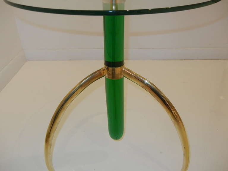Pair of Italian Murano Glass and Brass Tripod Side or End Tables In Good Condition In New York, NY