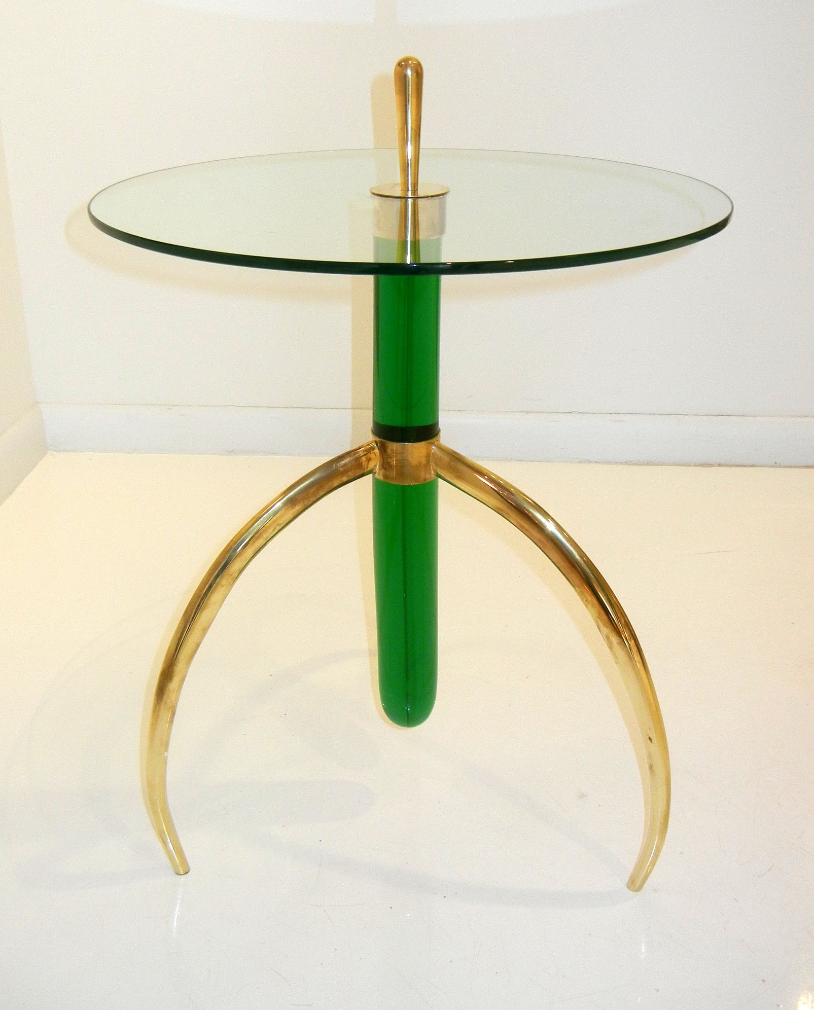 Pair of Italian Murano Glass and Brass Tripod Side or End Tables