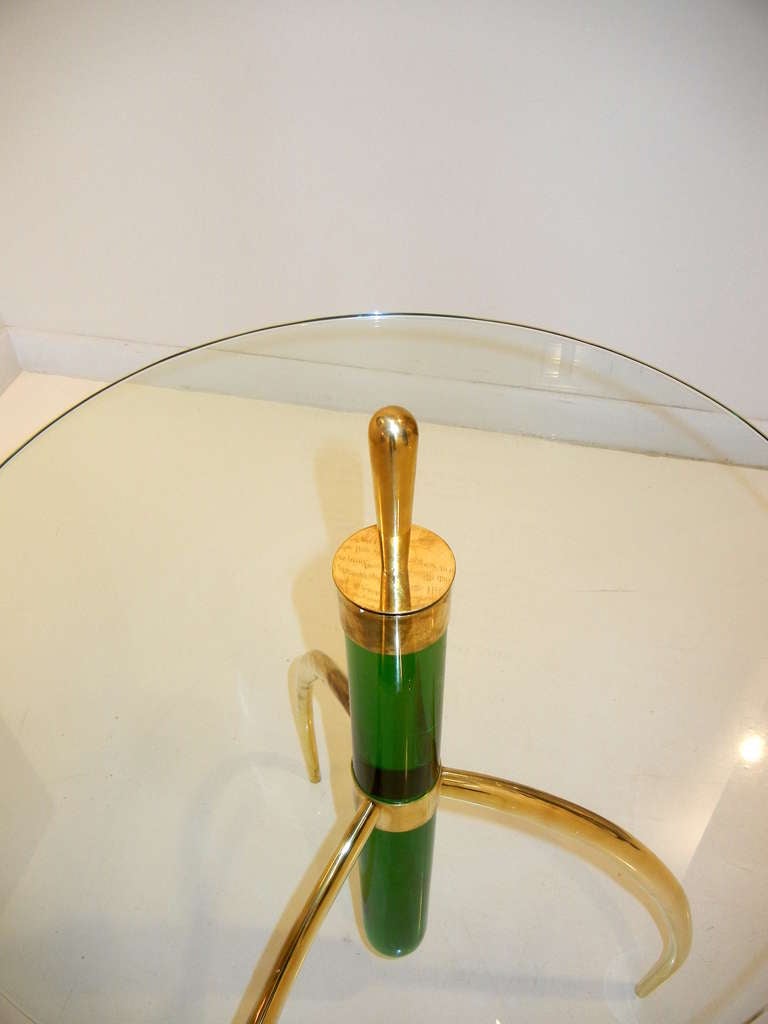 Mid-Century Modern Pair of Italian Murano Glass and Brass Tripod Side or End Tables
