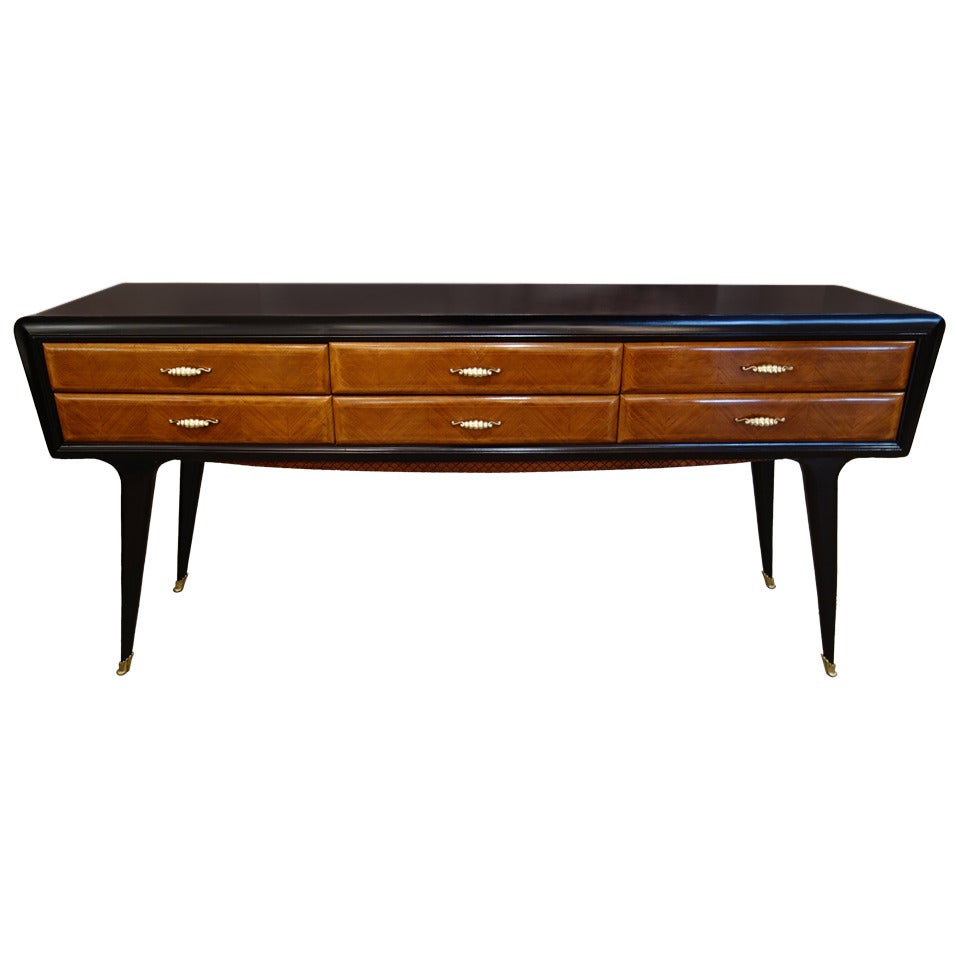 Italian Mid-Century Six Drawer Dresser, Sideboard, or Buffet