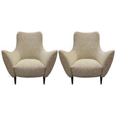 Large Pair of Mid-Century Style Italian Lounge or Armchairs with Flared Arms