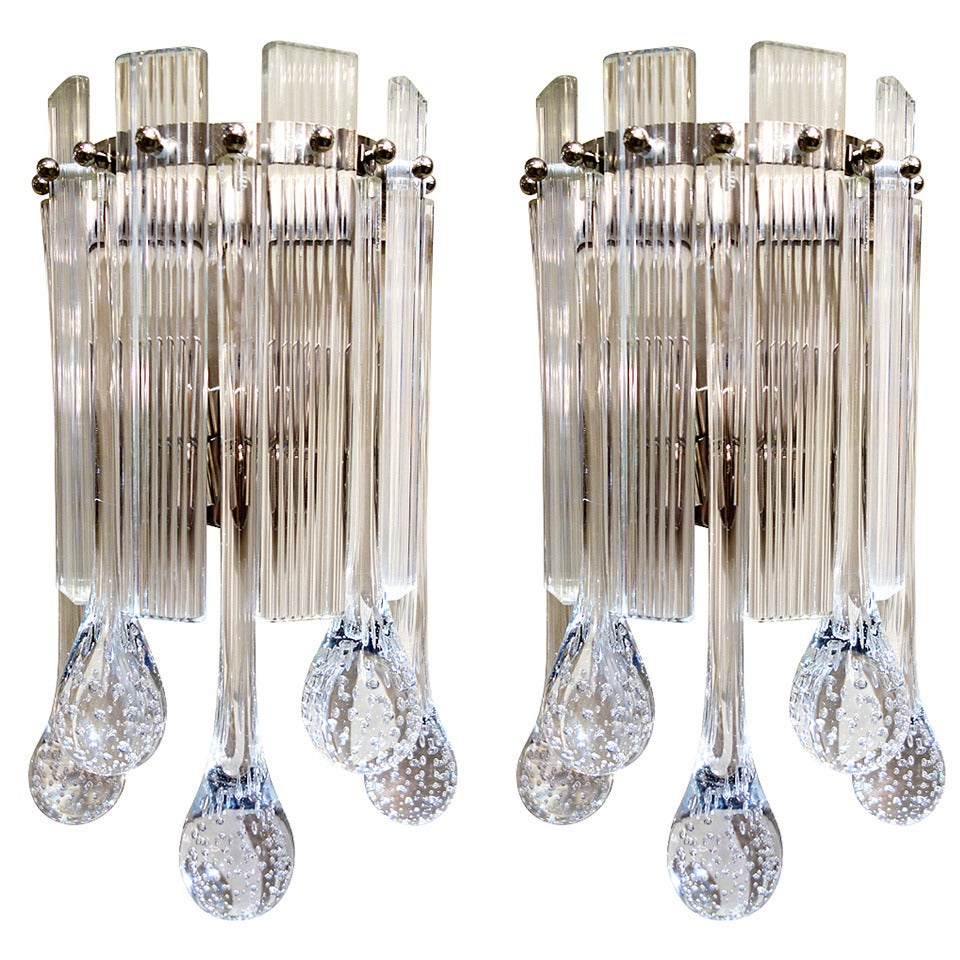 Pair of Italian Murano Sconces / Wall Lights Attributed to Mazzega