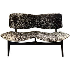 Mid-Century Italian Sculptural Ebonized Bench or Settee in Cowhide