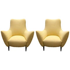 Pair of Large Mid-Century Style Italian Lounge or Armchairs with Flared Arms