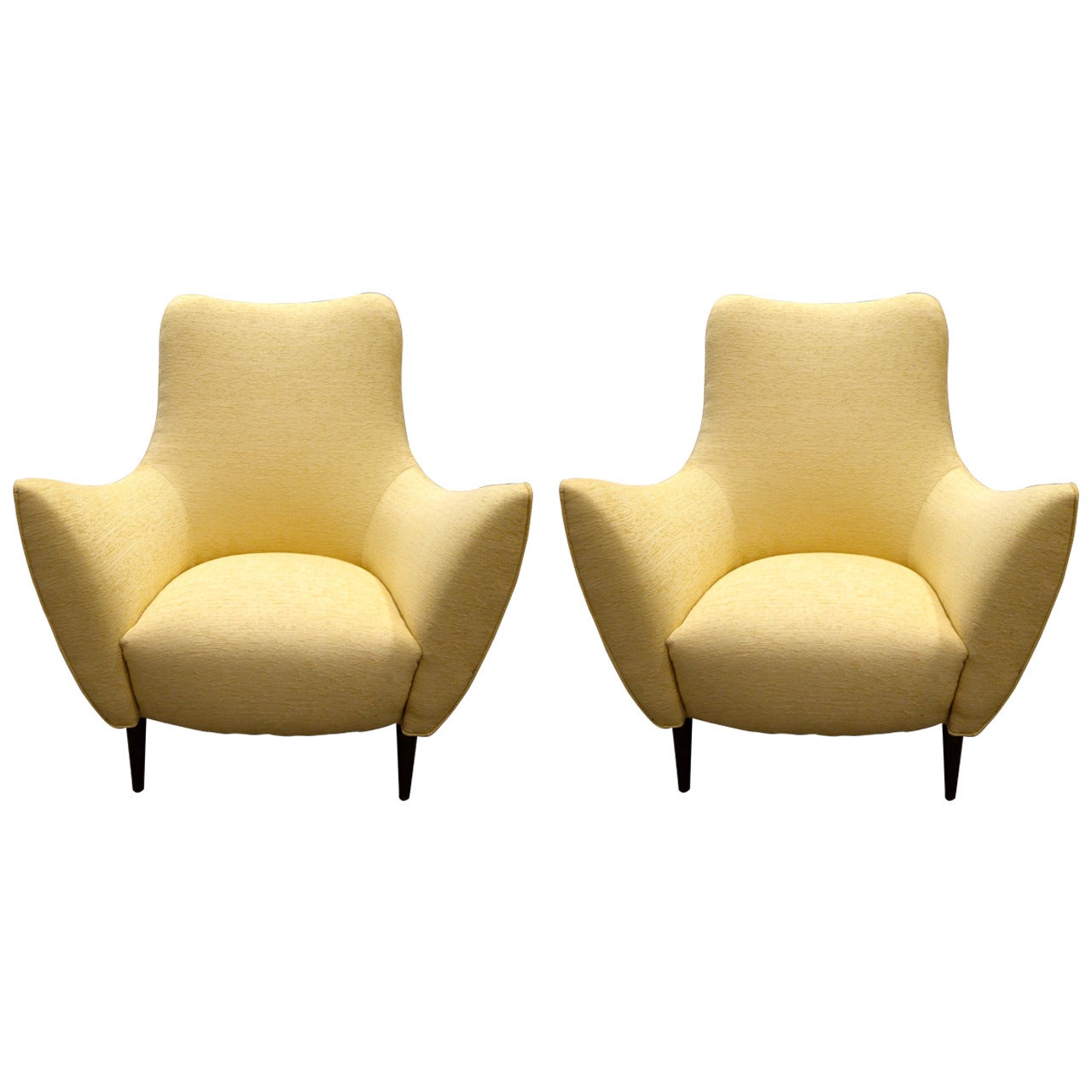 Pair of Large Mid-Century Style Italian Lounge or Armchairs with Flared Arms