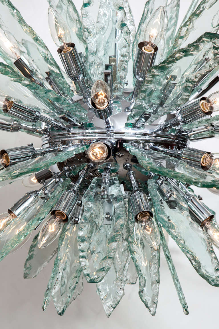 Chrome Italian Fontana Arte Style Sputnik Clear Glass Chandelier