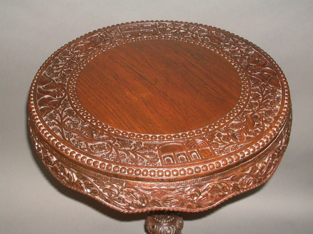 Indian 19th Century Indo-Portuguese Carved Rosewood Tilt-Top Side Table For Sale