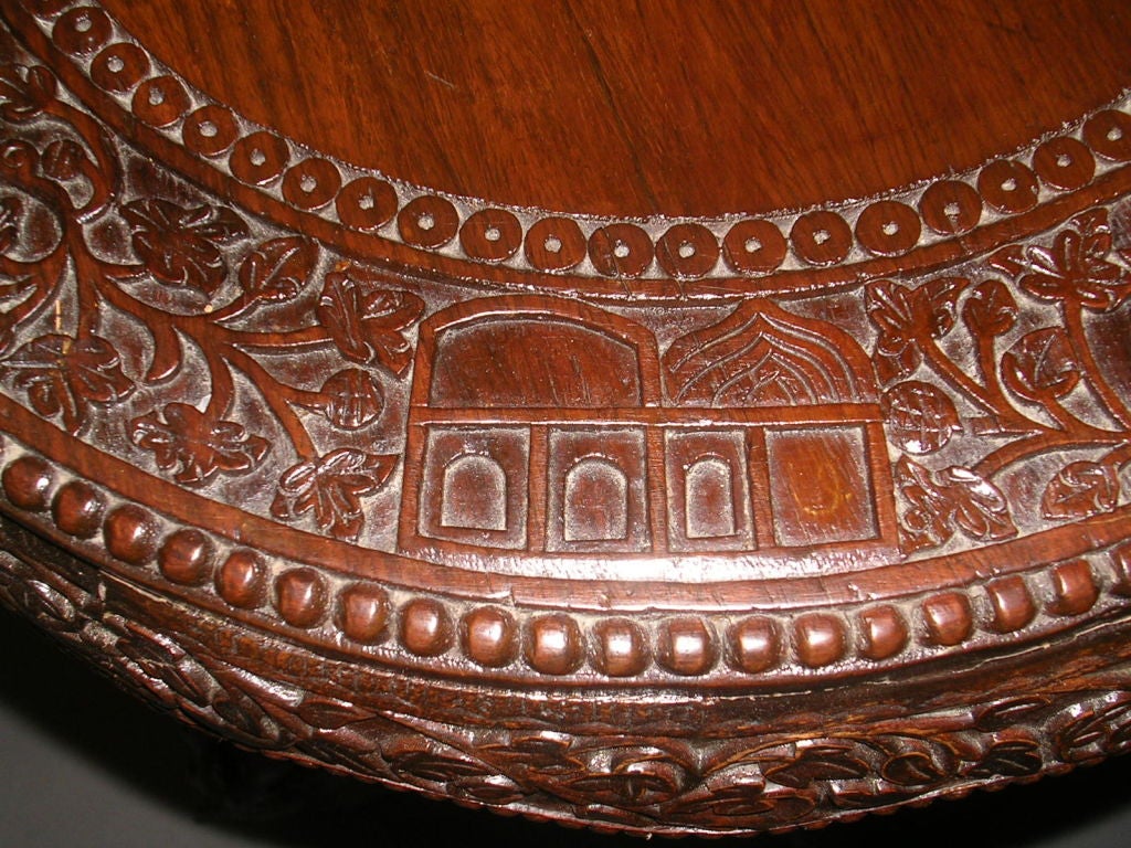 19th Century Indo-Portuguese Carved Rosewood Tilt-Top Side Table For Sale 1