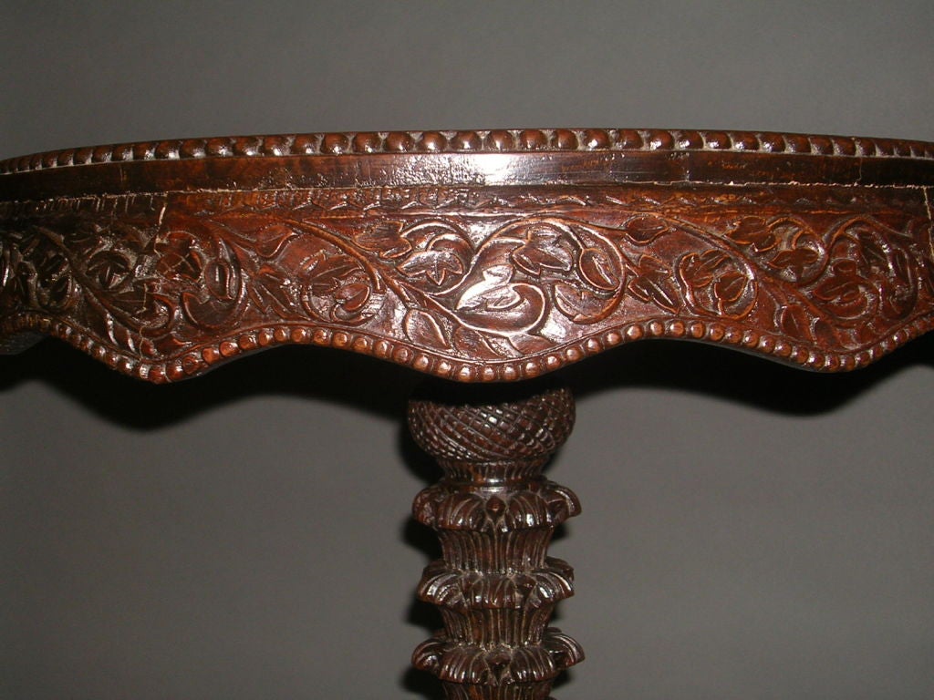 19th Century Indo-Portuguese Carved Rosewood Tilt-Top Side Table For Sale 2
