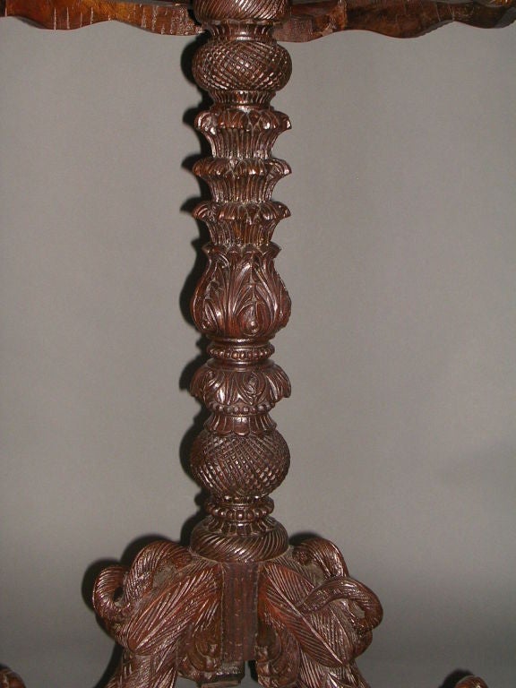 19th Century Indo-Portuguese Carved Rosewood Tilt-Top Side Table For Sale 3