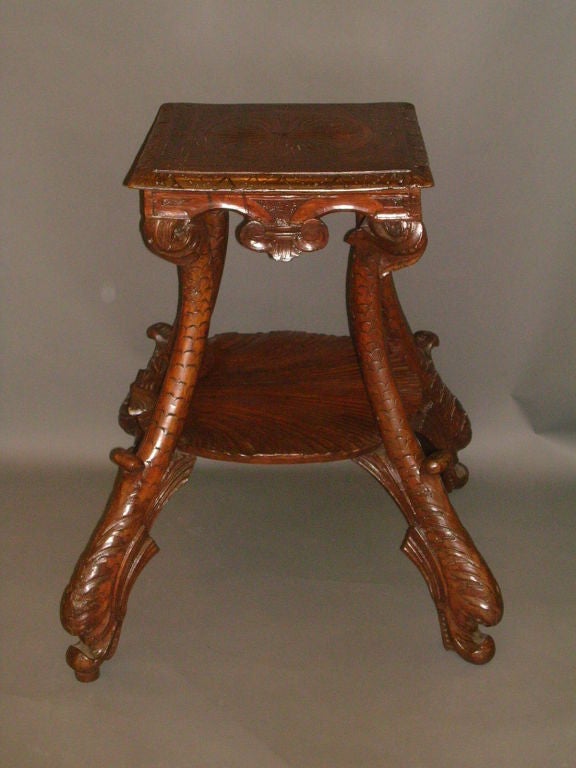 Antique Italian Carved Walnut Grotto Side Table