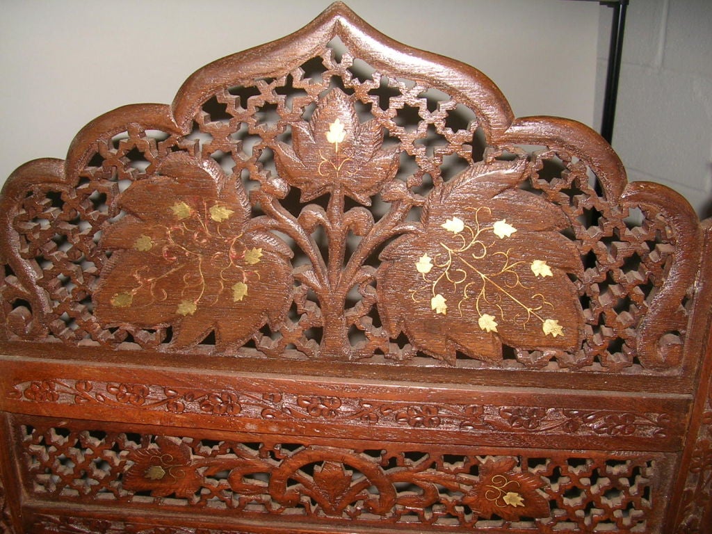 An Early 20th C  Double Sided Brass & Bone Inlaid Indian Screen 1
