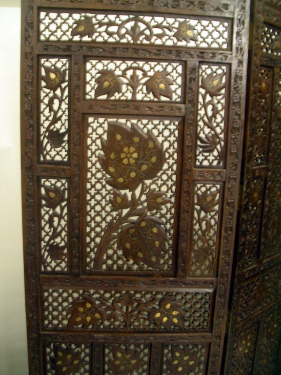 An Early 20th C  Double Sided Brass & Bone Inlaid Indian Screen 3