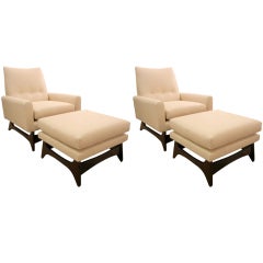 Pair of Large Mid-Century Adrian Pearsall Club/Lounge Chairs with Ottomans