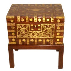 Antique Large 19th C Anglo-Indian Brass Inlaid Box On Stand/Side Table